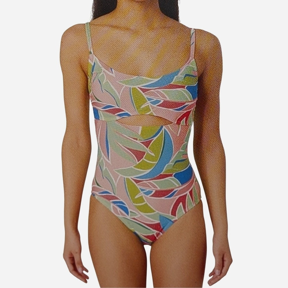 Hurley Womens Graphic Leaf Citron Cutout One Piece Swimsuit Medium NWT